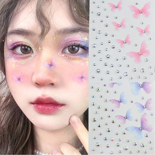 สติ๊กเกอร์ติดใบหน้า 3D แบบผีเสื้อ มีคริสตัล rhinestone และกา…