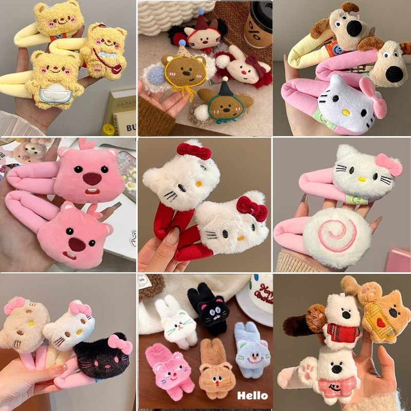 หมีแมวการ์ตูนสำหรับผู้หญิง ออกแบบใหม่ในฤดูเย็น พร้อมหัวใจฟองน้ำและคลิปผมสวยงาม
