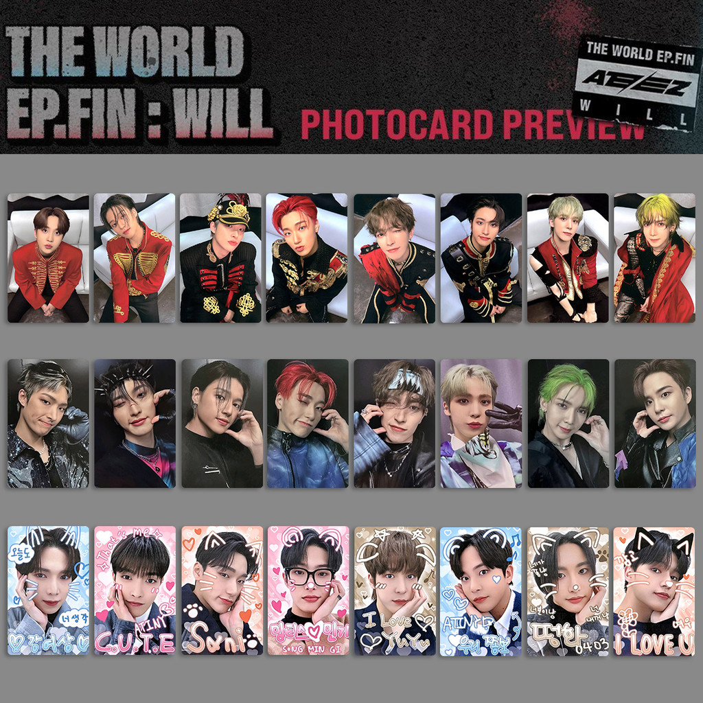 ATEEZ บันไดโลก FIN WILL สินค้า Photocard Squat Pit Card AM การ์ดสุ่ม Photocard พิเศษ