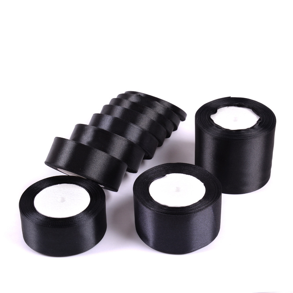 ริบบิ้นดำ 1-8cm Satin Ribbon ผ้าซาติน สำหรับห่อของขวัญ งานคราฟต์ สามารถใช้งานได้หลายโอกาส