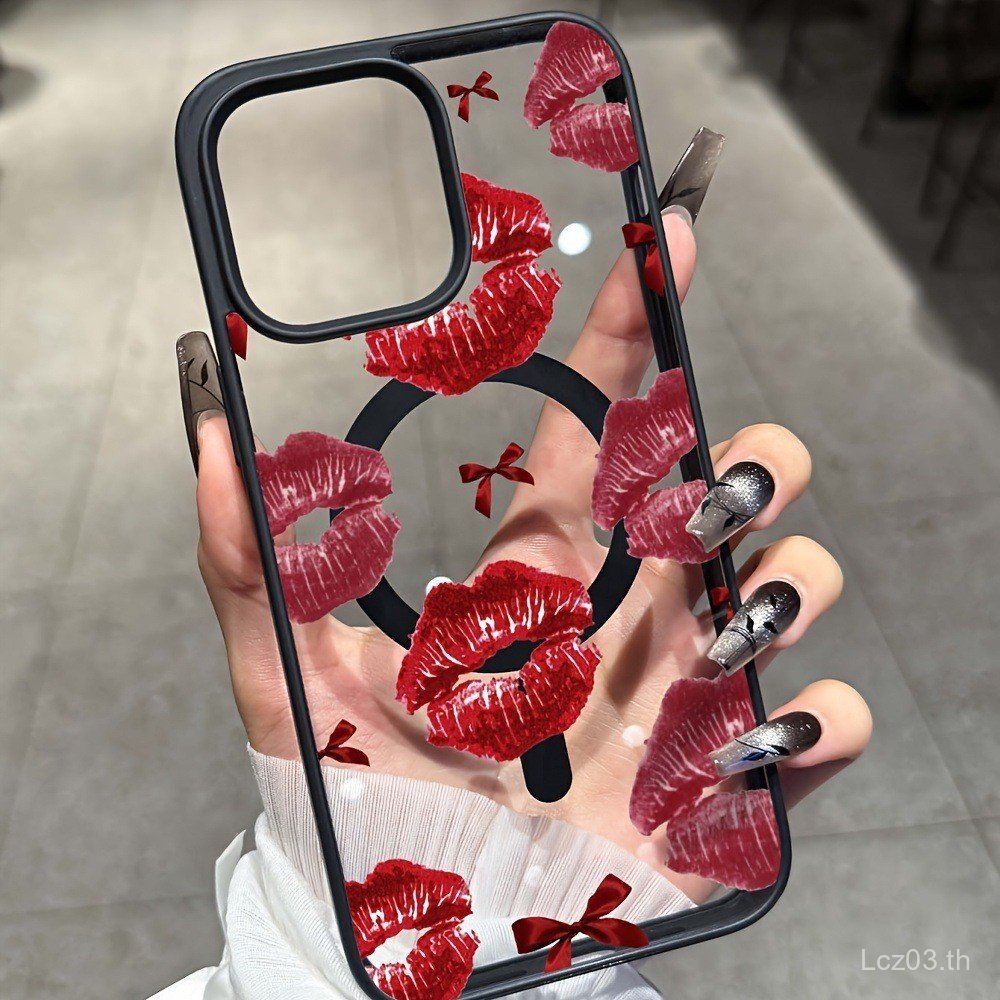เคสโทรศัพท์ เหมาะสําหรับ iPhone Red Lip พิมพ์โบว์เหมาะสําหรับ iPhone17promax/15/16 เคสโทรศัพท์แม่เหล