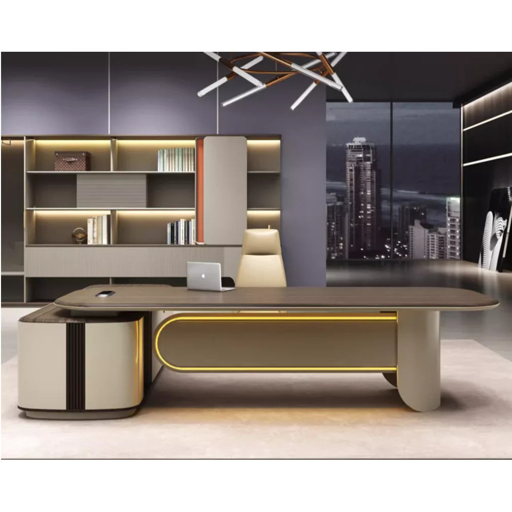 Office Ceo Desk Modern Table Drawer L Shape Large Executive Boss โต๊ะคอมพิวเตอร์พร้อมไฟ Led ผลิตภัณฑ