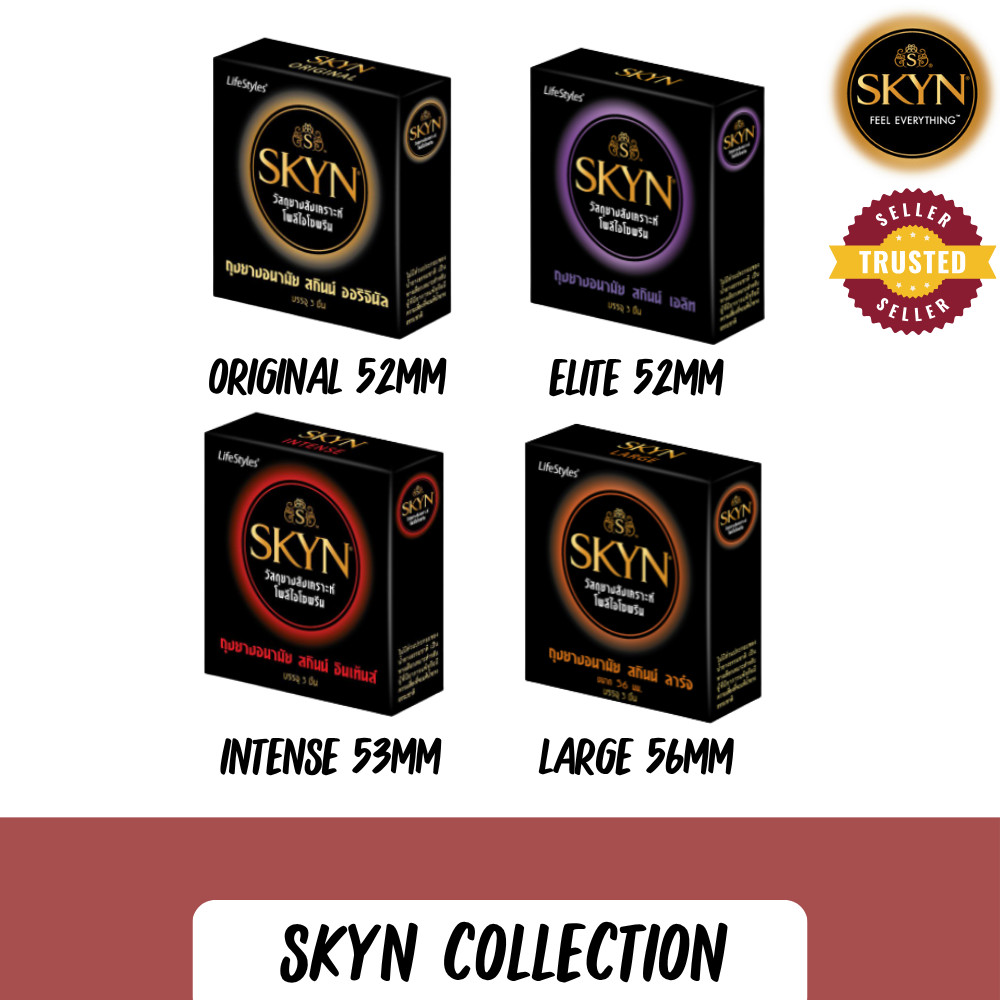 Lifestyle Skyn ถุงยางไลฟ์สไตล์สกินน์ ทำด้วยยางสังเคราะห์ โพลีไอโซพรีน Orignal 52 มม/Elite 52 มม/Intense 52 มม/Large 56 ม