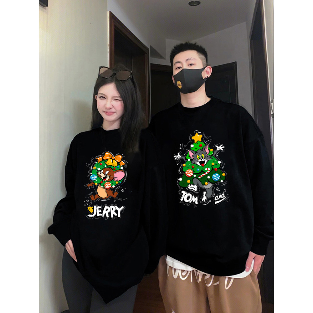 COD✅ (จัดส่งในกรุงเทพฯ) MAO Shop เสื้อสเวตเตอร์คู่แมวและเมาส์คริสต์มาส unisex.