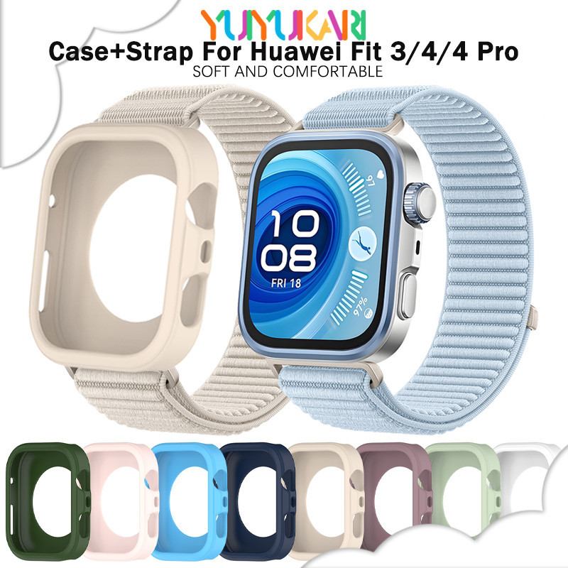 กรณีซิลิโคน + สายไนลอนสำหรับ for Huawei Watch Fit 5 4/5 4 Pro/3 สายยางป้องกัน เข็มขัดปกสำหรับ for Huawei Watch Fit 5 4