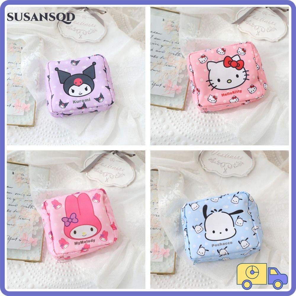 SUSANSQD กระเป๋าระยะเวลาทางสรีรวิทยา, กระเป๋าเก็บผ้าอนามัยออแกไนเซอร์ความจุขนาดใหญ่, กระเป๋าเครื่องสําอางพกพาการ์ตูนกระเป๋ารายเดือน