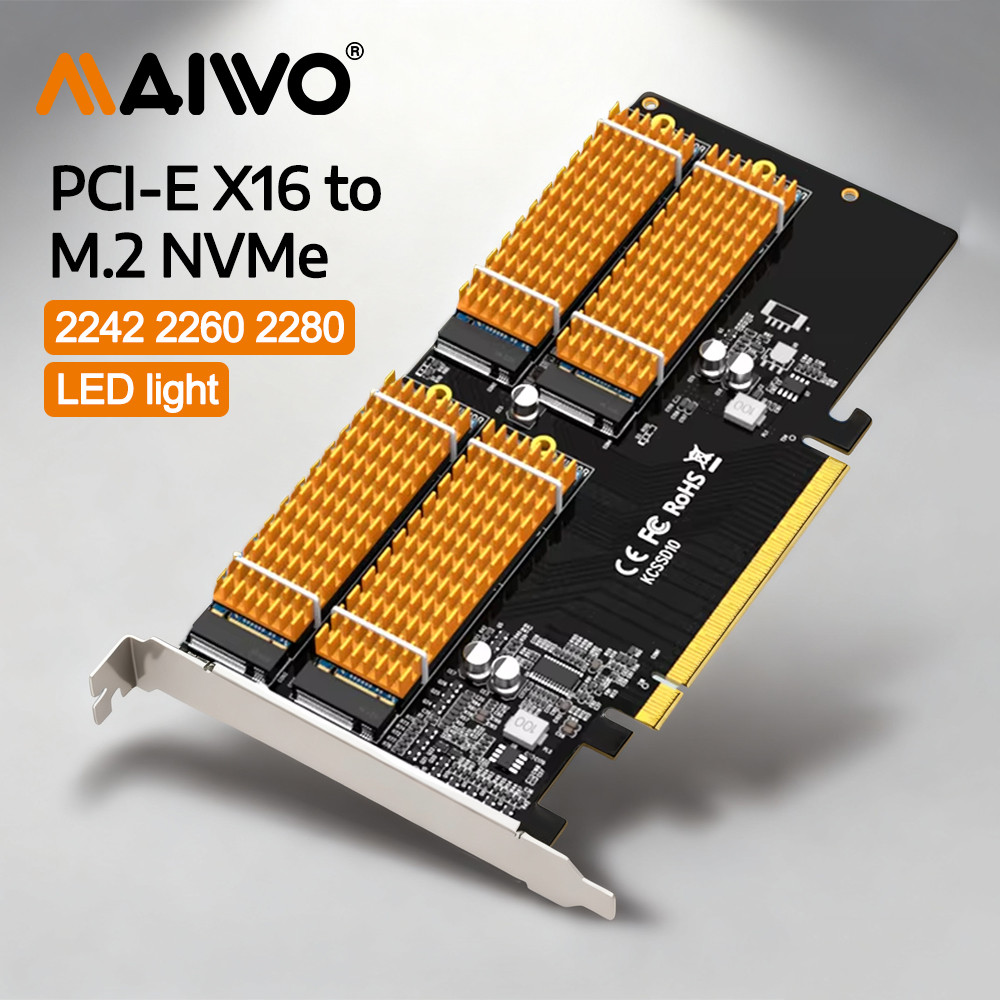 MAIWO การ์ดขยาย PCIe 3.0 ถึง M.2 NVMe SSD Converter 4 Bay Raid Array การ์ด PC เมนบอร์ด PCI-e X16 สํา
