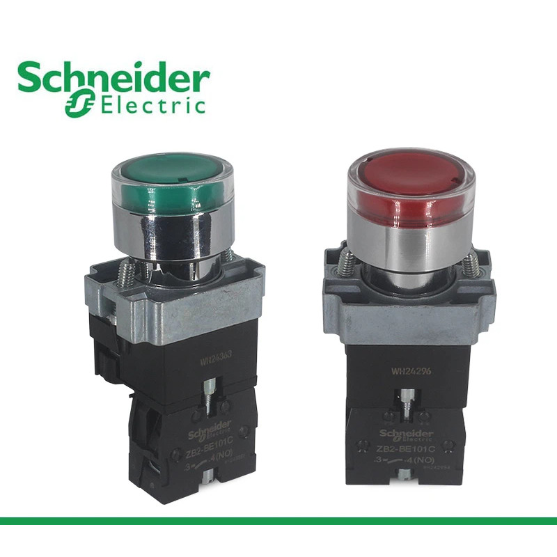 สวิตช์ปุ่มรีเซ็ตตัวเอง Schneider พร้อมไฟ XB2BW33B1C BW34M1C สีเขียวปกติเปิด 24V 220V