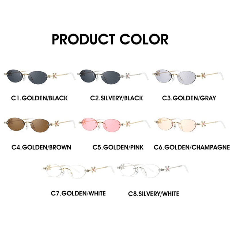 แว่นกันแดดน้ำหนักเบาทรงฟรีเมทัลลิครอบกรอบ เพชรหุ้มห่อ ดีไซน์หรูหรา ป้องกันรังสียูวี - รูปที่ 2