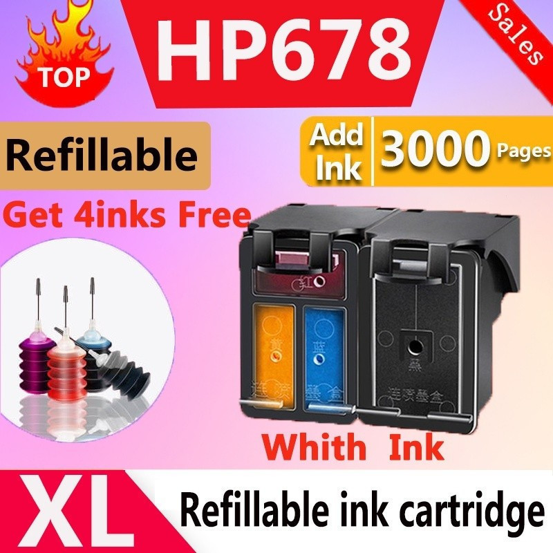 HP 678xl หมึก hp678 xl hp 678 xl สีดํา 678xl refil filterabe ตลับหมึกสําหรับ Deskjet 1018 1518 2515 