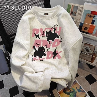 COD（พร้อมส่งจากกรุงเทพ） เสื้อกันหนาวแขนยาว เสื้อยืดคอกลมพิมพ์ลาย เสื้อเชิ้ตลำลองทรงหลวมใส่สบาย เทรนด์เกาหลี M-XXXL