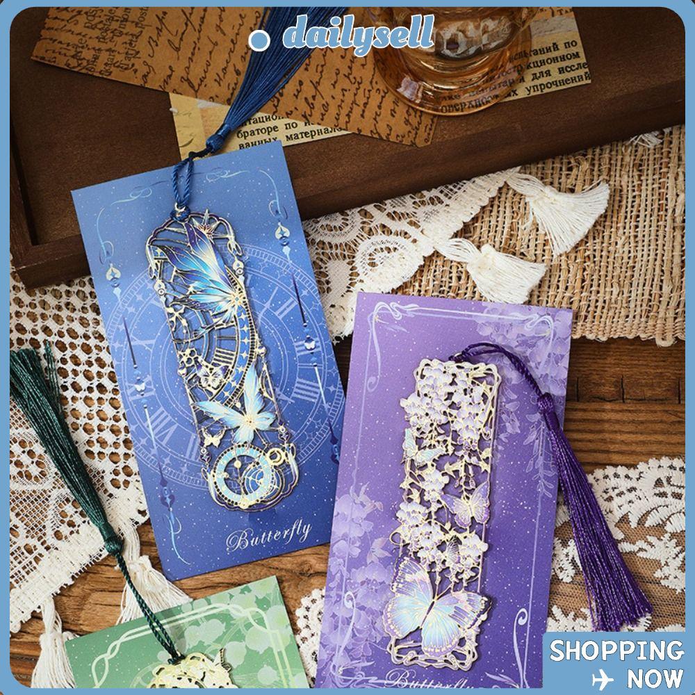 ที่คั่นหนังสือโลหะเดลี่,น่ารักผีเสื้อนักเรียนเครื่องมืออ่านหนังสือกลวงปั๊มร้อนที่คั่น,สร้างสรรค์แบบพกพายาวพู่ที่คั่นของขวัญเครื