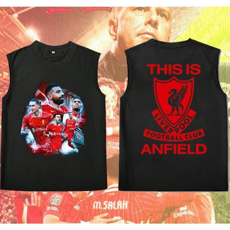 ผู้ชายงเสื้อแขนกุดเสื้อกล้ามลิเวอร์พูลLIVERPOOLลายซาลาห์ ทีมโปรด งานพิมพ์ชัด สีดำเท่มาก ใส่เชียร์บอลสุดมันส์ ผ้าฝ้าย100%