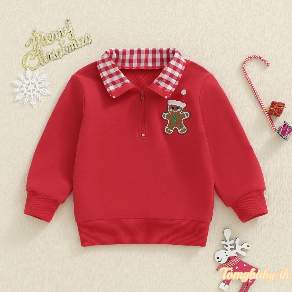 เสื้อคริสต์มาสแขนยาวสำหรับเด็กวัยหัดเดิน มีซิปด้านหน้าและออกแบบให้สวมใส่ง่าย