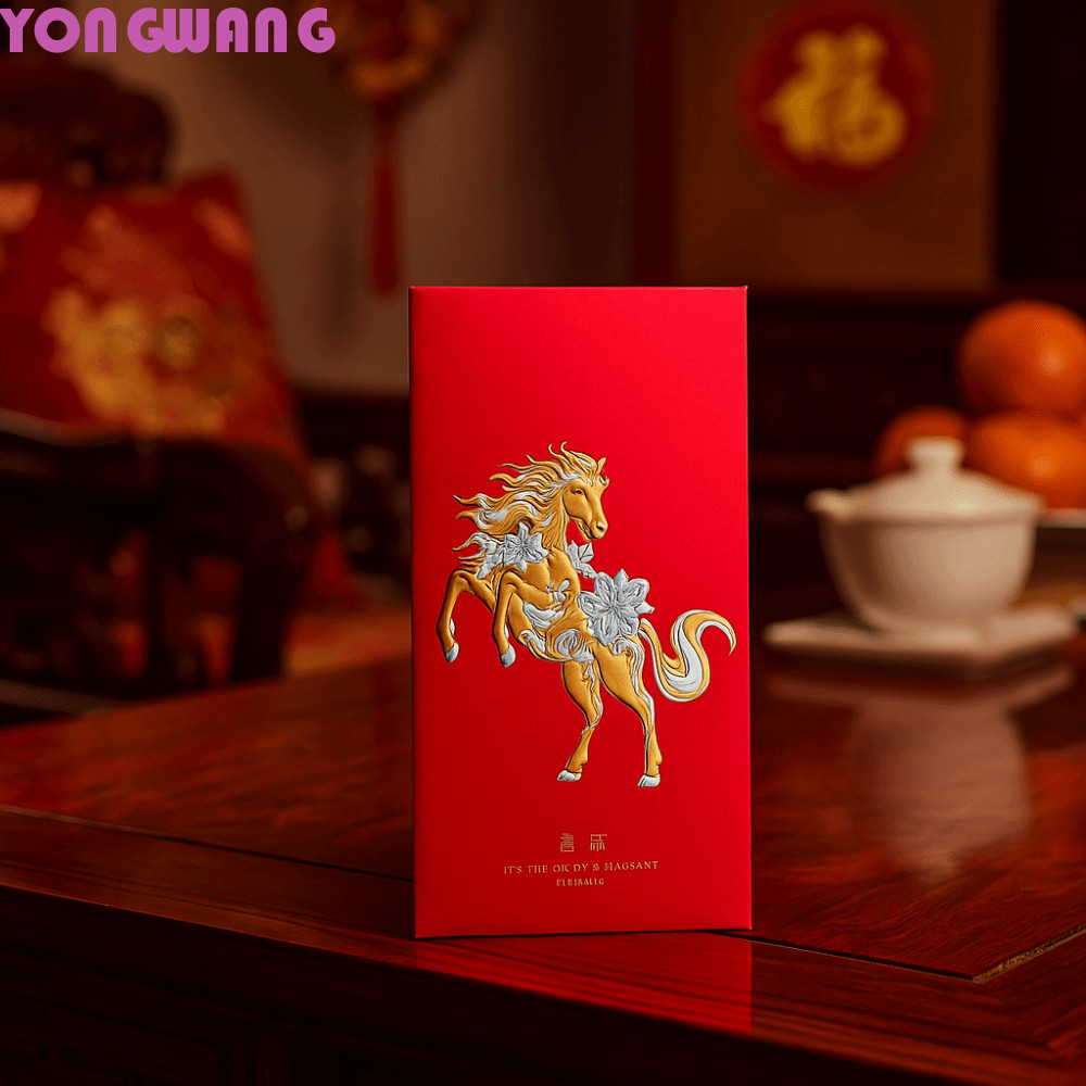 YONGWANG66HR 4pcs 2026 Spring Festival Lucky Money Bag, Relief Pattern Laser Gloss New Year Red Enve