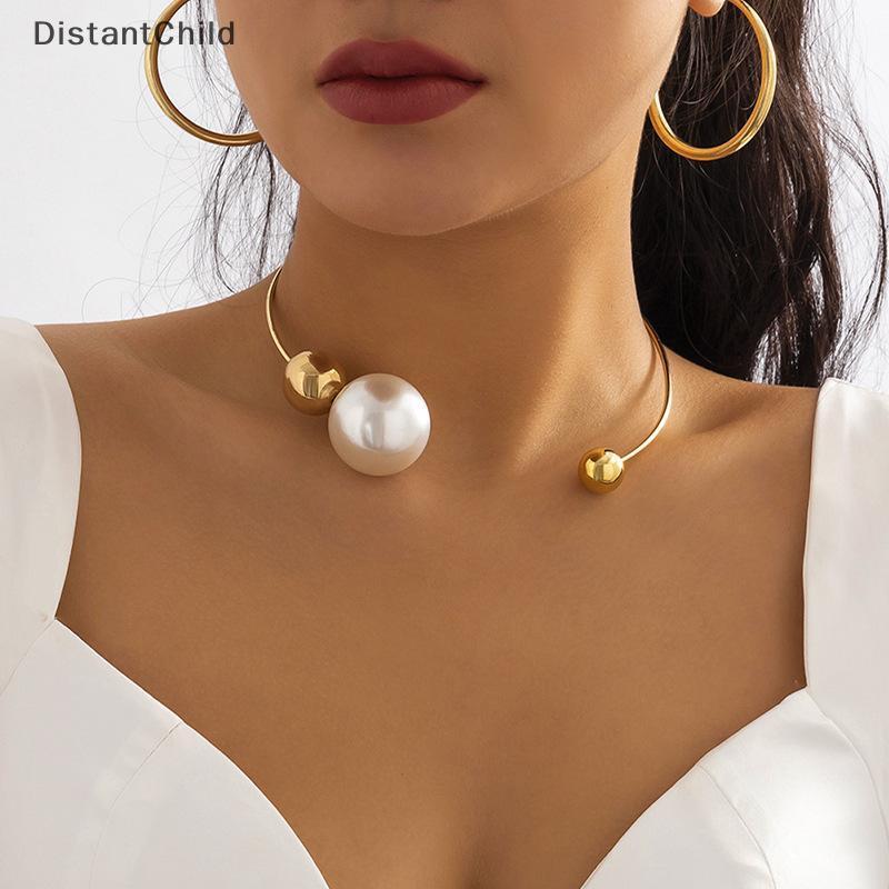 DSTH เปิดวงกลม CCB เลียนแบบ Pearl Choker สร้อยคอผู้หญิง Elegant งานแต่งงานแรงบิดแฟชั่นเครื่องประดับส