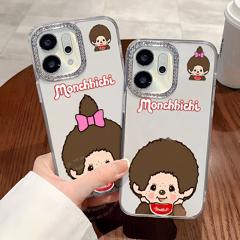 เคส OPPO Reno 14 14F 5G เคส OPPO Reno 14 Pro 5G เคสน่ารักการ์ตูนน้องมอนชิชิ กากเพชรใส กันกระแทก พร้อมกรอบปกป้องเลนส์กล้องคริสตัลโลหะ