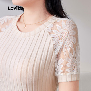 Lovito เสื้อยืดผ้าฝ้ายแบบสบายรูดซิป ริบท์เน็ตสำหรับฤดูใบไม้ผ…