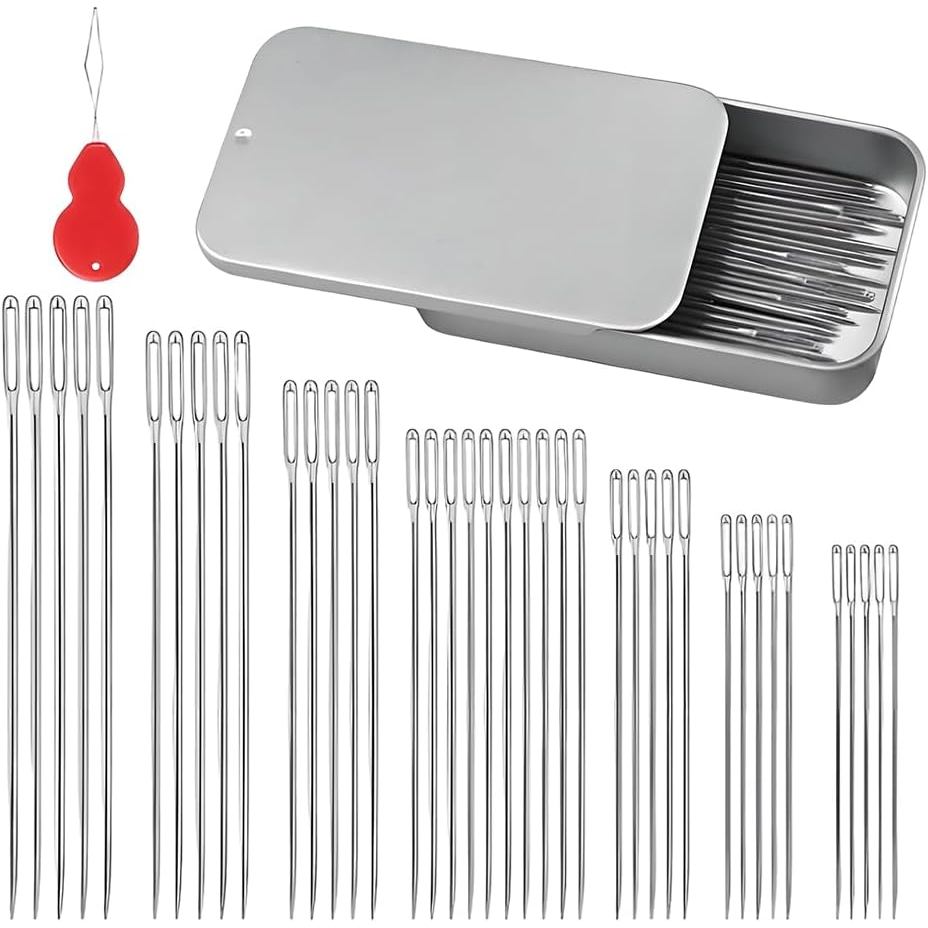 ชุดเข็มเย็บผ้าตาโต Big Eye Needle Set 7 ขนาด พร้อมที่สนเข็มและกล่อง สำหรับเย็บมือ ปักผ้า หนัง ควิลท์