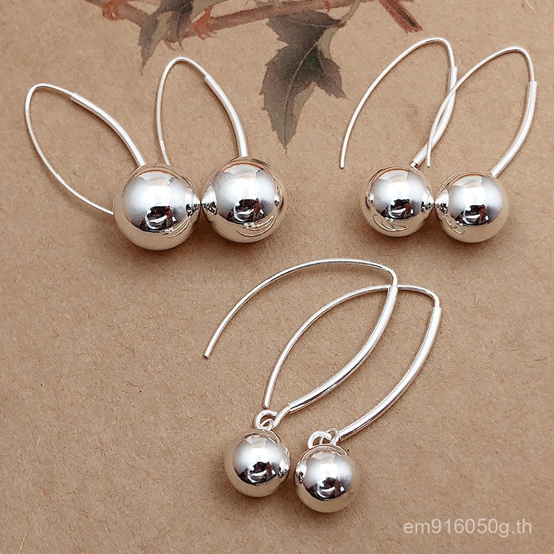 ลูกปัดกลม All-Match ยาวเงินสเตอร์ลิงเงินบริสุทธิ์โอ้อวดต่างหูต่างหูเฉพาะหญิง 99 Classy Light Ball Bi