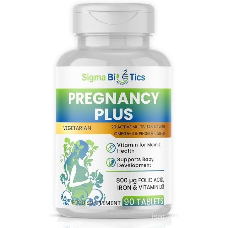 SigmaBiotics Pregnancy Multivitamin | 800 μg กรดโฟลิก, เหล็ก, วิตามิน D3 และ C, Omega-3, B Complex, 