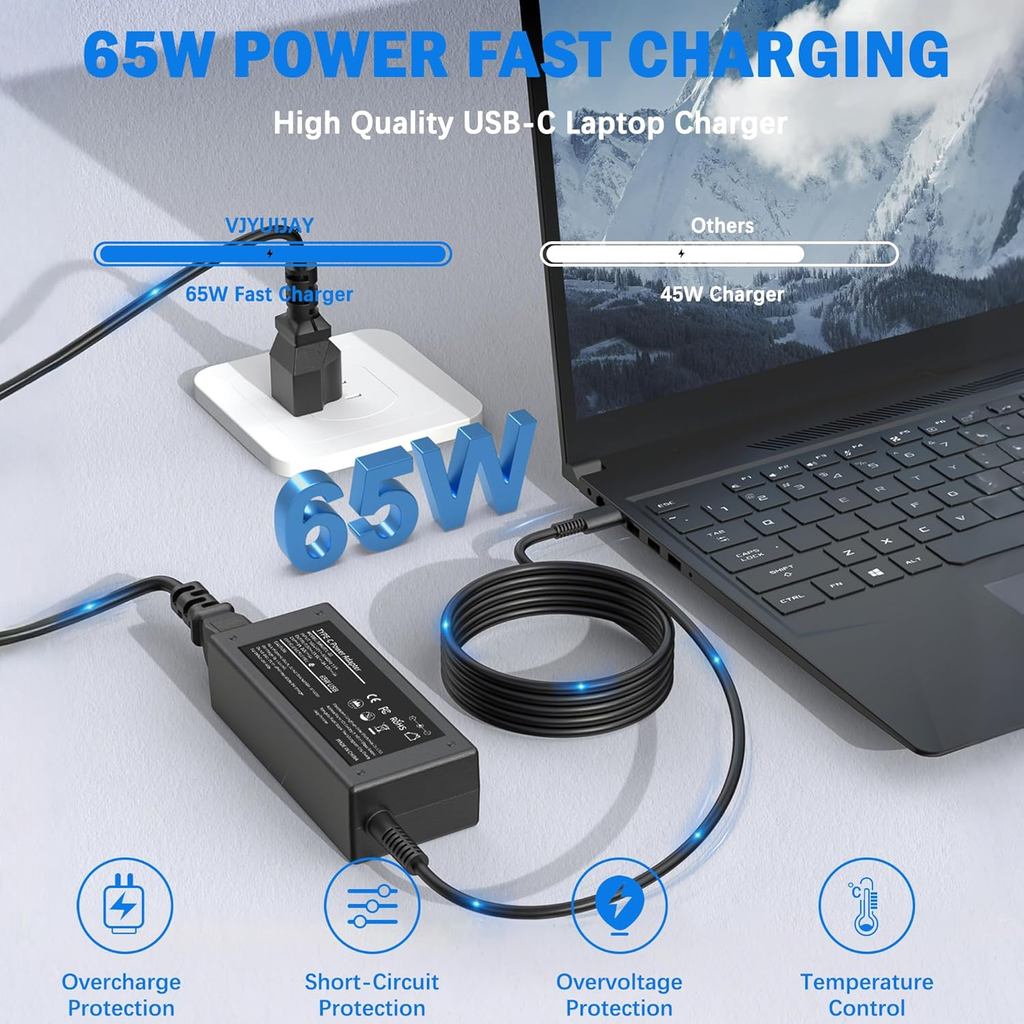 45W 65W UBS C Laptop Charger Compatible with HP Chromebook Laptop Computer Type C Power Adapter