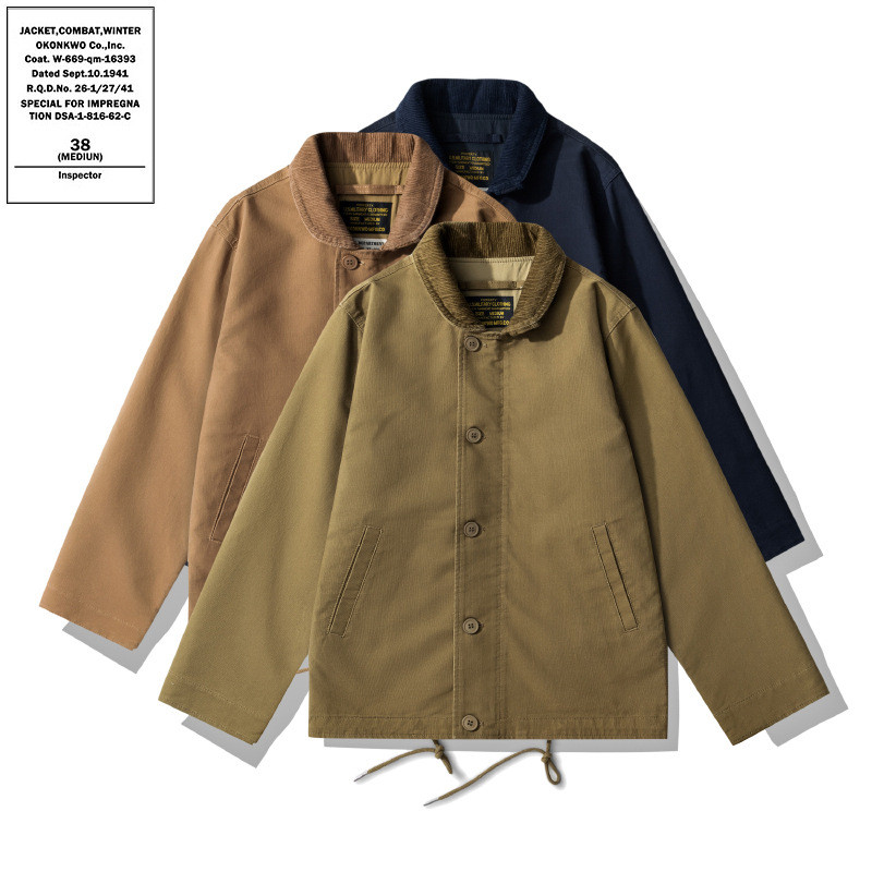 OKONKWO สีกรมท่า N1 DECK JACKET JACKET DECK JACKET บาง Stand-Up Collar JACKET Ami สีกากี Niche ผู้ชา