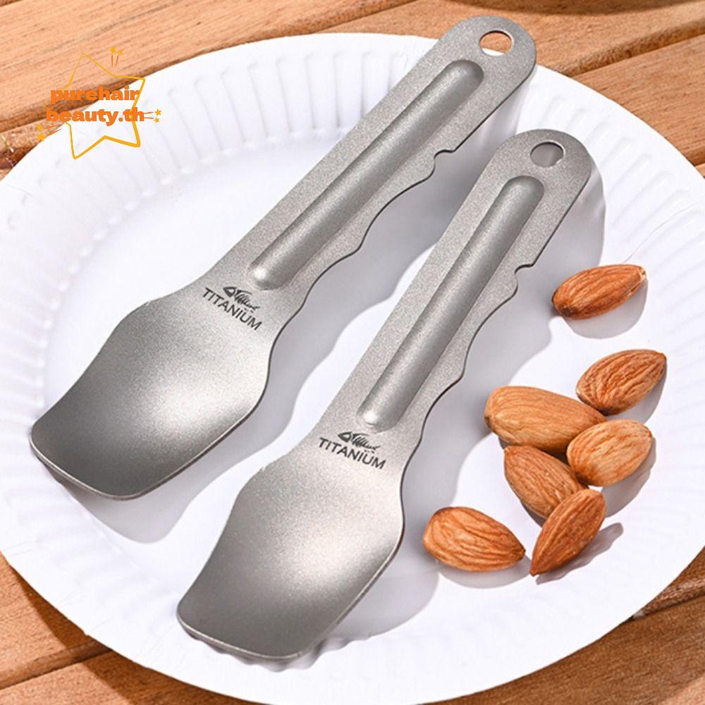 PUREHAIRBEAUTY เครื่องครัวปิคนิคสําหรับตั้งแคมป์กลางแจ้ง, EDC Multistyles Titanium Spoon, Portable U