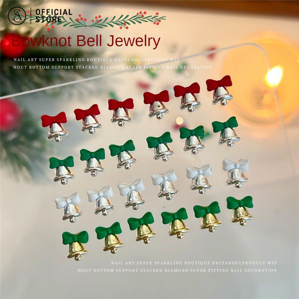 ใหม่คริสต์มาสเบลล์อุปกรณ์เพ้นท์เล็บระดับไฮเอนด์สีทองและสีเงินกุทัณฑ์ปกตกแต่งเล็บ10ชิ้น