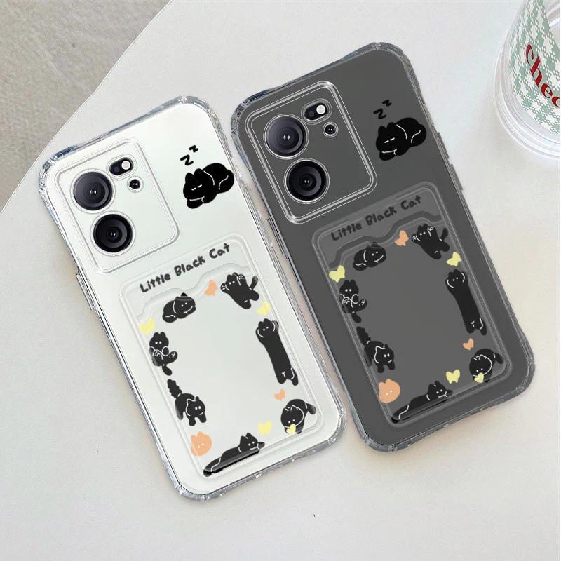 SoftCase ATM ID Card รูปแบบแมวดําสําหรับ Redmi K50 Ultra K60 Ultra K70E 9 Power 9T 9 Prime 9AT 9i 9A