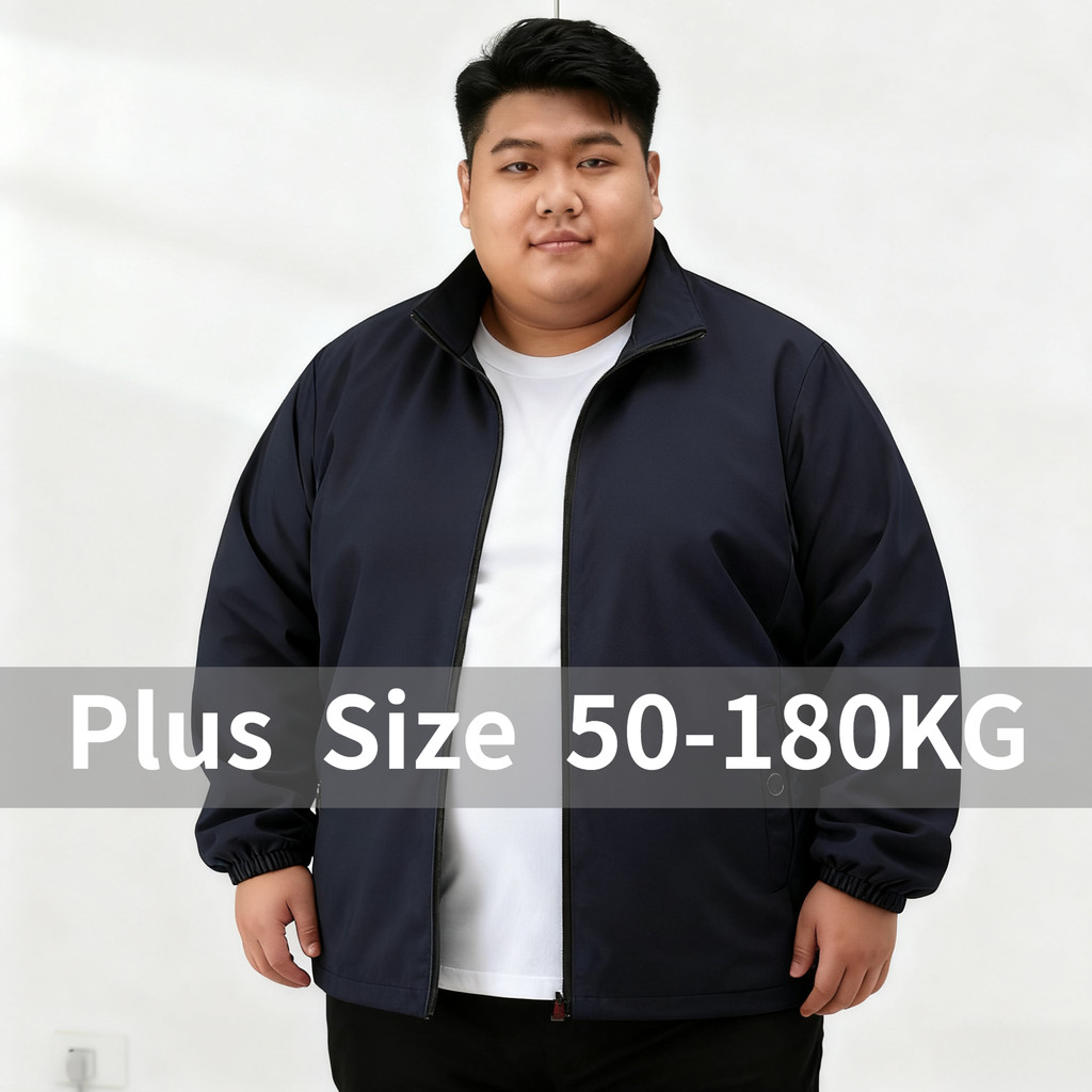ขนาดใหญ่เกินไป 180กิโลกรัม ผู้ชายสีดํายืนปกซิปเสื้อกลางแจ้งคาร์ดิแกนขนาดบวกแจ็คเก็ต กันลม