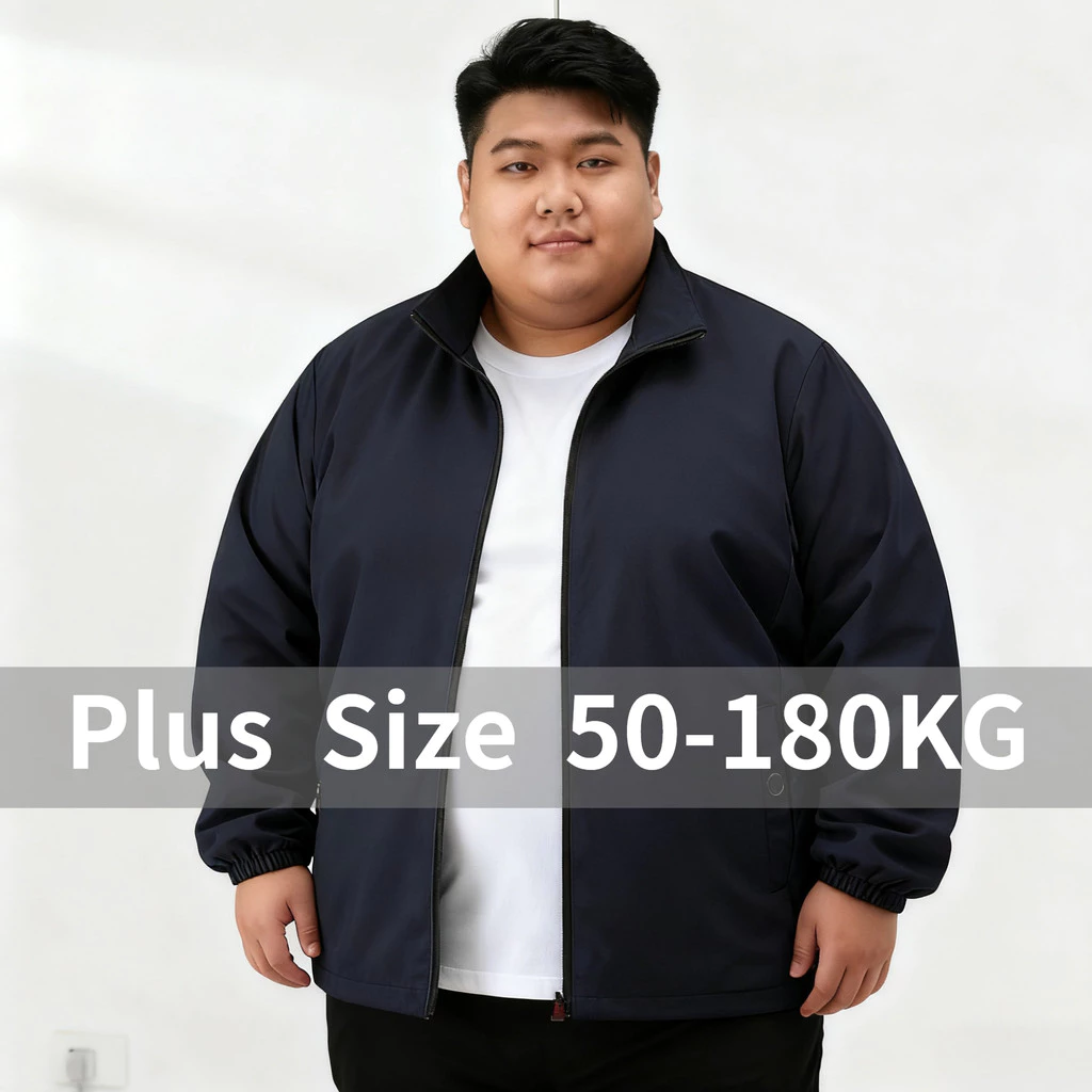 ขนาดใหญ่เกินไป 180กิโลกรัม ผู้ชายสีดํายืนปกซิปเสื้อกลางแจ้งคาร์ดิแกนขนาดบวกแจ็คเก็ต กันลม