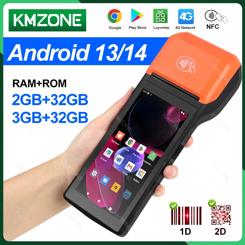 ใหม่ 4 g Android 13 Pos Pda Terminal 2d Scanner Reader ในตัว - ใบเสร็จความร้อน Bluetooth Bill Printe