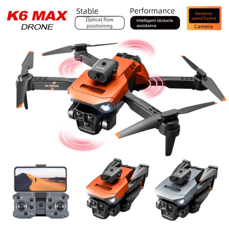 K6 MAX สามกล้อง 4K ภาพถ่ายทางอากาศ Drone สี่ด้านหลีกเลี่ยงอุปสรรครีโมทคอนโทรลเครื่องบิน Optical F