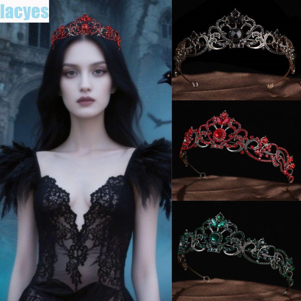 LAYES Baroque Pageant Crowns, Rhinestone Luxury Halloween Black Crown, เครื่องประดับผมโลหะ Sparkling