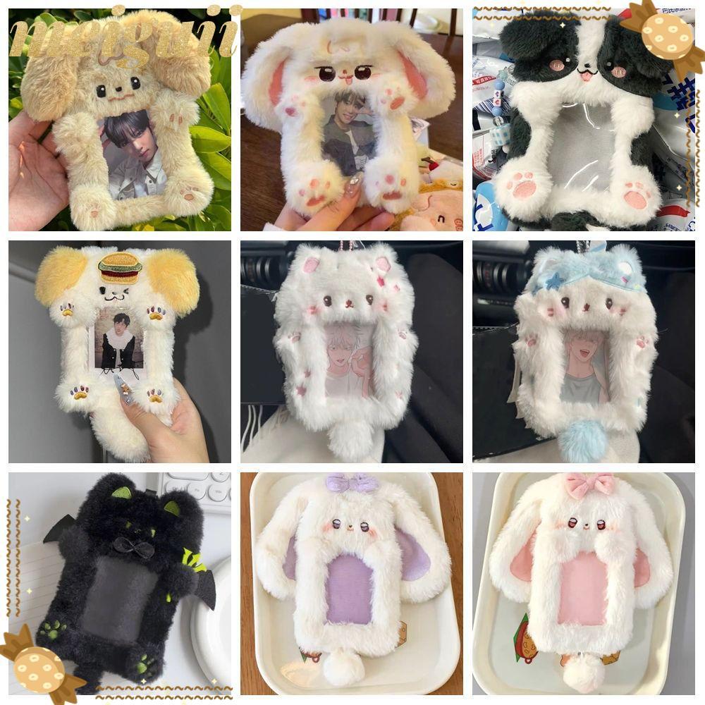 MEIGUII กระเป๋าการ์ด ขนปุย 3 นิ้ว น่ารักรูปกระต่าย/สุนัข/แมว – สำหรับบัตรนักเรียน บัตรโดยสาร กันน้ำ พกพาง่าย มีห่วงแขวน