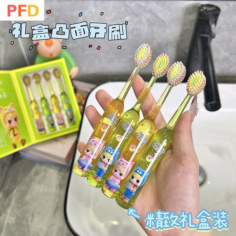 ลาบูบู ใหม่สไตล์ภูเขารูปนูนแปรงสีฟันนุ่มแปรงสีฟันเด็ก 3-6-12 ปีใช้ 4 ชิ้นแพ็ค