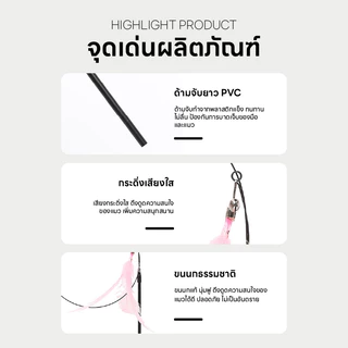 FurryCuddle ไม้ล่อแมว ไม้ตกแมว แบบติดพื้นสุญญากาศ ของเล่นสัตว์เลี้ยง เปลี่ยนหัวได้ มีกระดิ่งล่อความสนใจ PU215