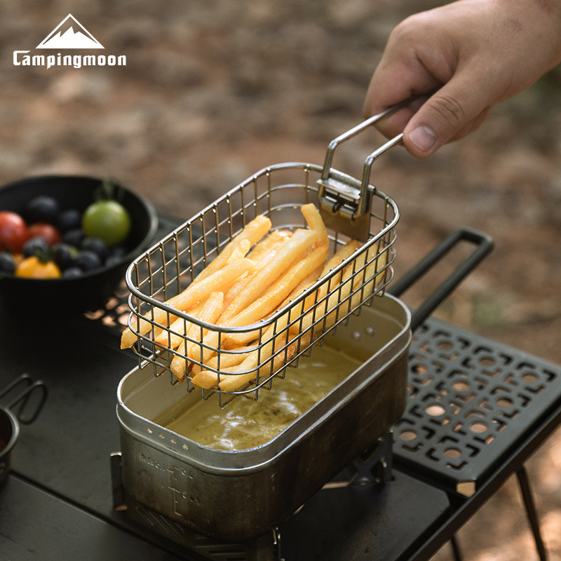 Campingmoon S-1215 กล่องอาหารกลางวันทอดสุทธิขนาดเล็ก Camping พับ 304 สแตนเลสทอด French Fries ทอดสุทธิปิคนิคกล่องอาหารกลางวันตะกร้าทอด