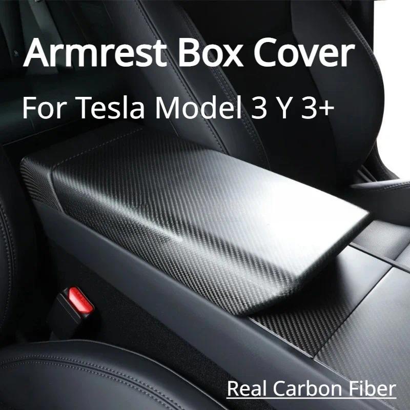 คาร์บอนไฟเบอร์จริงสําหรับ Tesla รุ่น 3 Y 3 + ที่เท้าแขนกล่อง 3K 240G Handmade Central Armrest กล่องเ