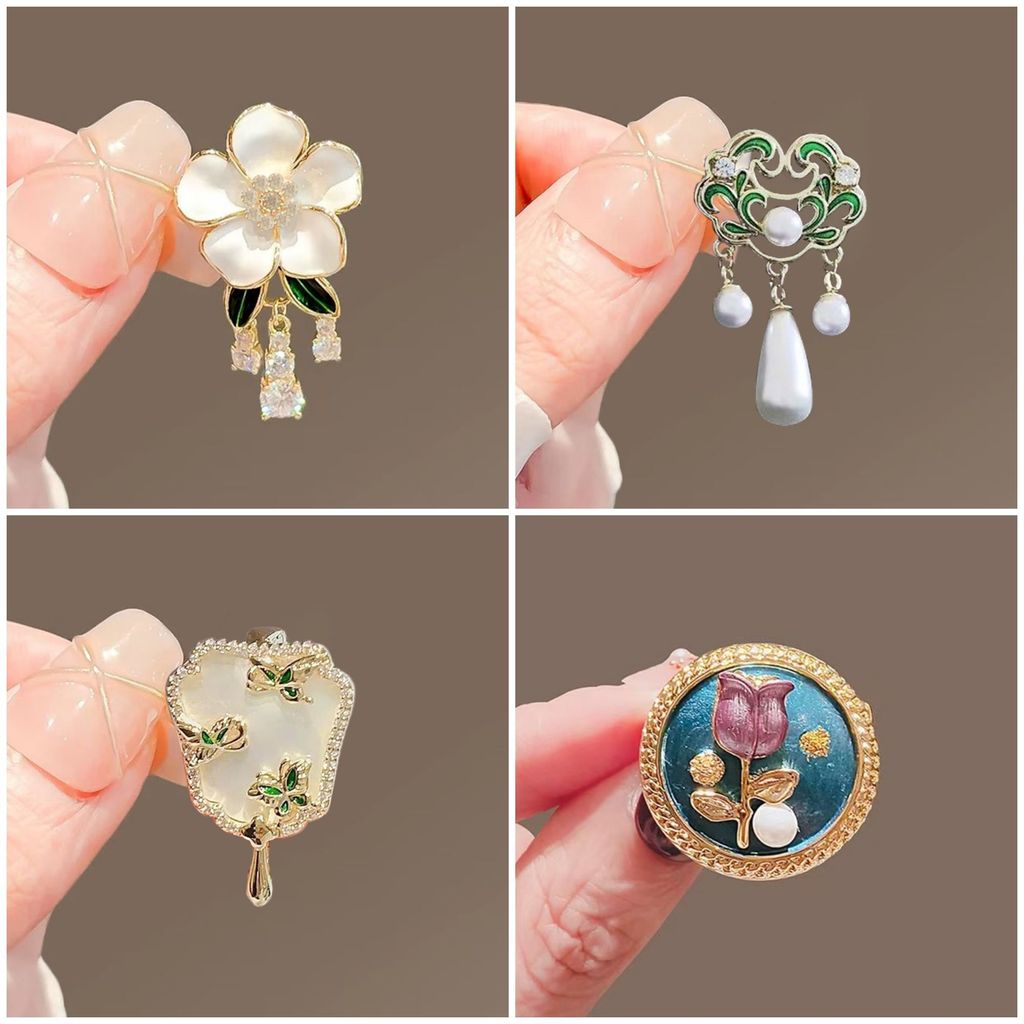 เข็มกลัดเพิร์ลลายดอกไม้ สไตล์เชียงซา retro พร้อมความเงางาม U8Z5