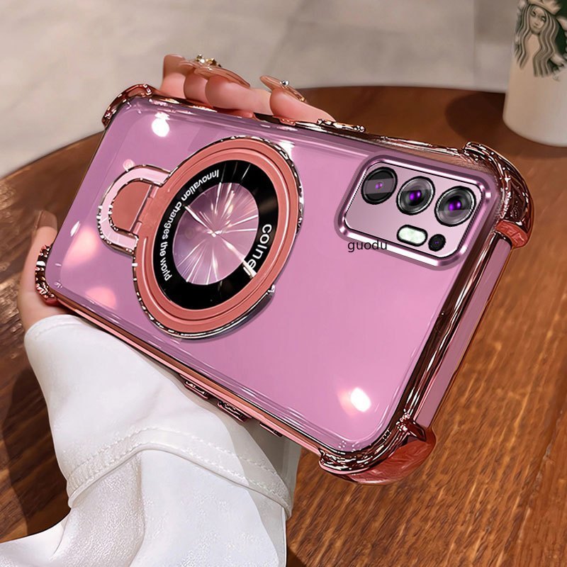 TTCR เคสโทรศัพท์ OPPO Reno 6 5G เคสโทรศัพท์กล้องเคส U Bracket Electroplating Bracket Cover สี่มุมโปร