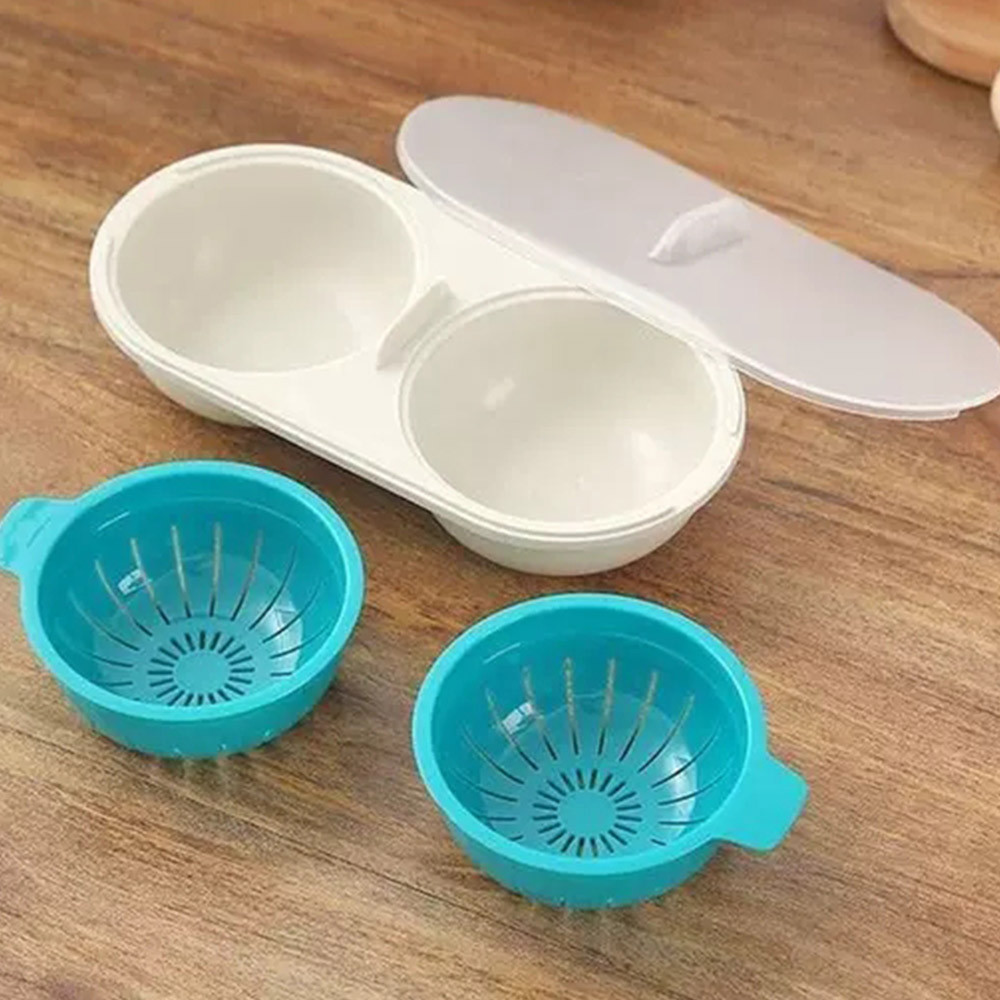 Draining Egg Boiler for Microwave, Silicone Egg Boiler Cups, Double Egg Cups for Boiled Eggs