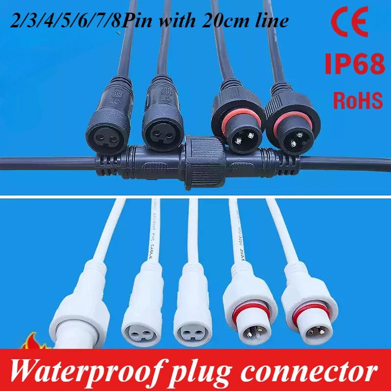 IP68 2 3 4 5 6 7 8 Pin Connector สายไฟ LED 0.3/2.5 สแควร์กลางแจ้งกันฝุ่นชายหญิง Conector สําหรับไฟ L