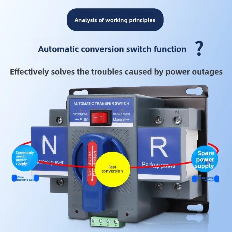 ออกแบบใหม่ CB-Rated 220V 2Pole Auto Transfer Switch 32A-63A - Compact Blue Dual Source Changeover De