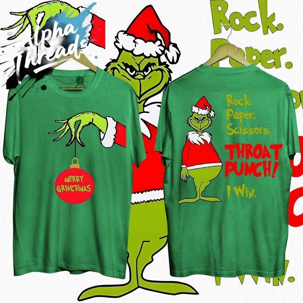 🎄พร้อมส่ง🎅 Grinch print Christmas kids clothing tops kawaii unisex t shirt Christmas costume drop sh