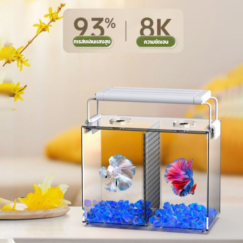 COD ตู้ปลาปลากัด + ไฟตู้ปลา led ตู้ปลาเลโก้ ตู้ปลาเล็ก ขนาดเล็ก ช่องคู่ ตกแต่งอะคริลิค กล่องตัวต่อ - รูปที่ 6