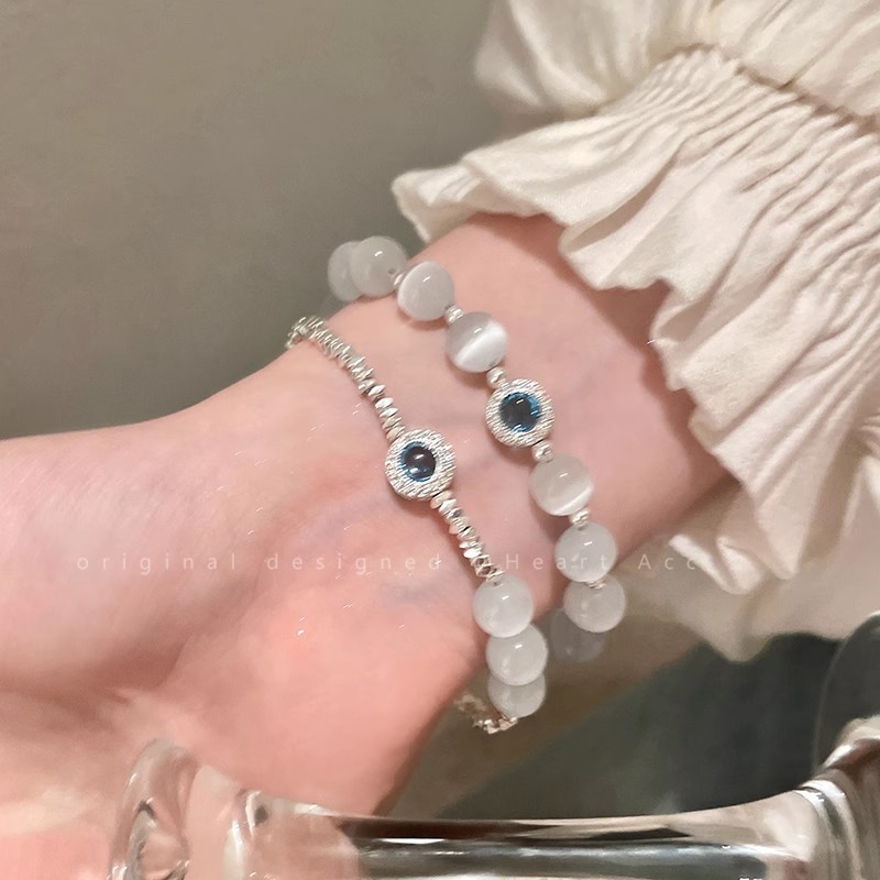 สร้อยข้อมือลูกปัดเงิน Cats Eye Stone Fragment สไตล์หรูหรา