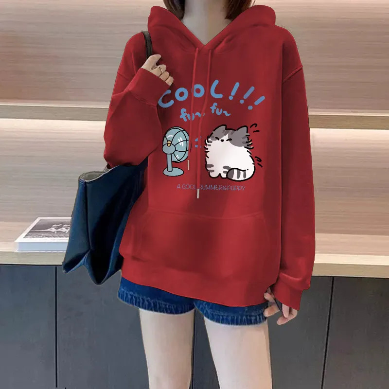 เสื้อสเวตเตอร์มีฮู้ดแบบหลวม ๆ สำหรับผู้หญิง ทันสมัยในฤดูใบไม้ร่วง มีกระเป๋าขนาดใหญ่ ใส่ได้สบายทุกวัน