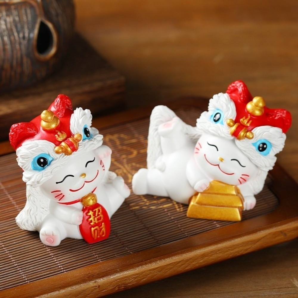 CHROM เครื่องประดับตั้งโต๊ะแมวกวักมือ, Kawaii ความมั่งคั่ง Lucky Cat Sculpture, ประติมากรรมสัตว์ตกแต่งตุ๊กตาน่ารักปีใหม่รูปปั้นแมว Mantle Display - รูปที่ 6